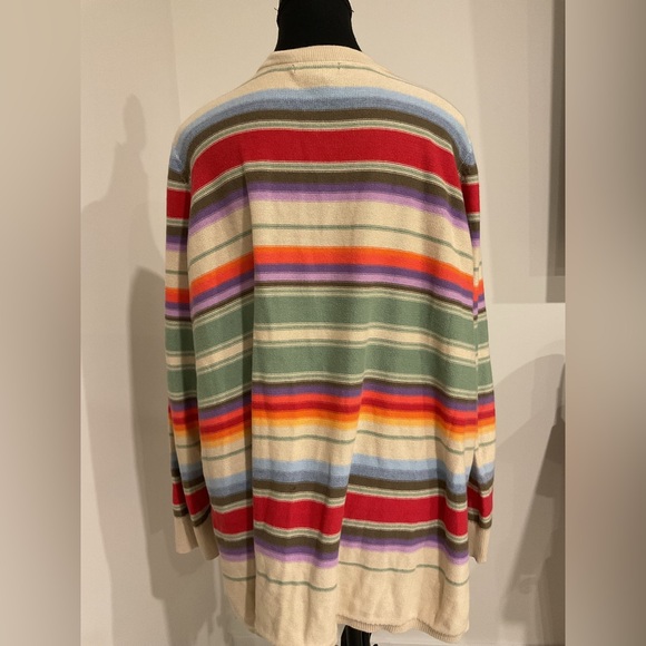 Chaps Rainbow Sweater Striped knit Sweater. with Split  hem lace up V neck - Picture 5 of 10